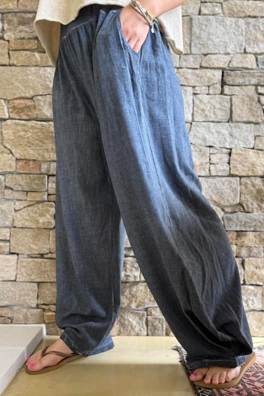Lindin Linen Blend Dart Barrel Pant Washed Navy
